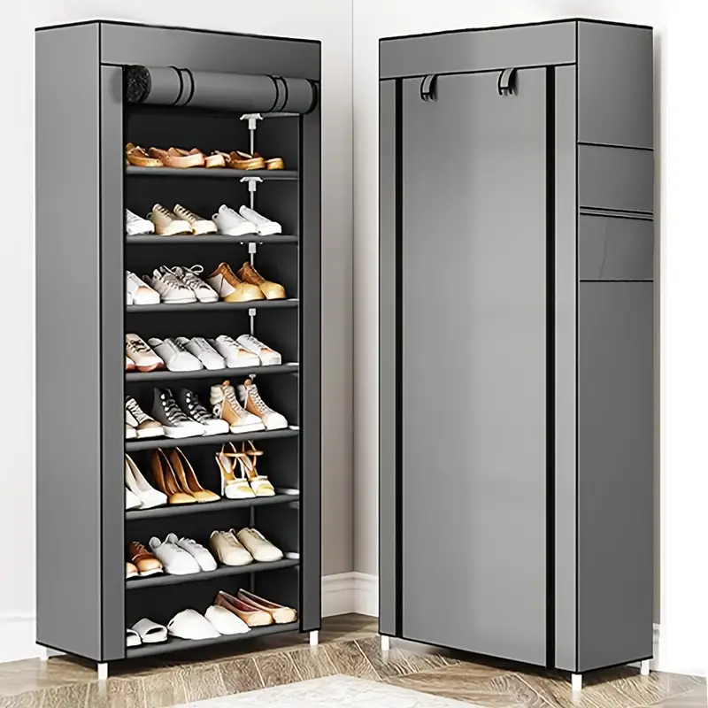 Versatile 6/8/10-Tier Shoe Organizer with Dustproof Cover - Easy Assembly, Portable Storage for 27-35 Pairs of Sneakers, High Heels & Boots - Ideal for Entryway