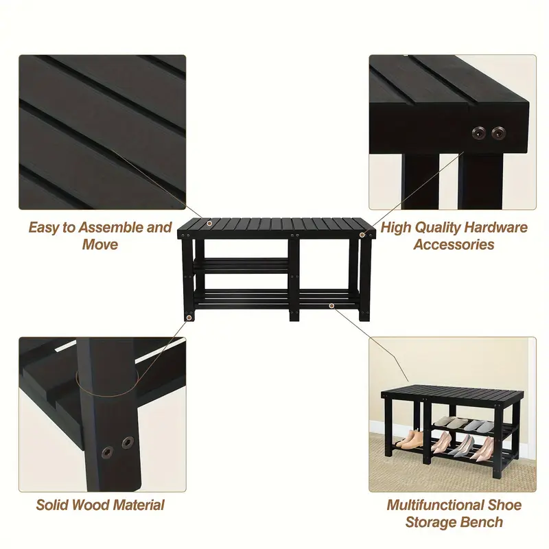 Shoe Rack Bench, 3-Tier Wood Shoe Bench With Boot Organizer, Free Standing Shoe Racks Bench, Storage Shoe Shelf For Entryway Hallway Bedroom, Balcony