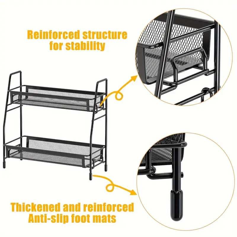 Stainless Steel Kitchen Countertop Organizer with Side Basket, Metal Spice Rack Storage Shelf for Cosmetics and Accessories
