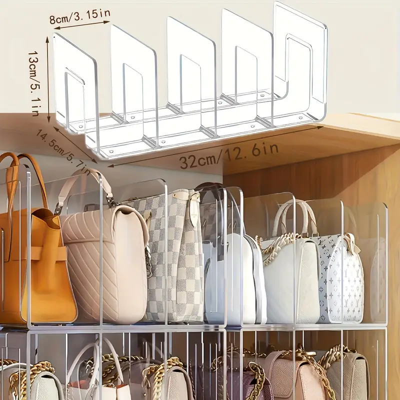 4-Tier Clear Acrylic Organizer for Purses, Handbags & Books - Multi-Purpose Desktop Storage Rack with 4 Sections for Neat Organization, Utility Racks
