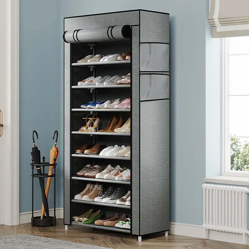 Versatile 6/8/10-Tier Shoe Organizer with Dustproof Cover - Easy Assembly, Portable Storage for 27-35 Pairs of Sneakers, High Heels & Boots - Ideal for Entryway