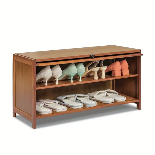 Bamboo Shoe Storage with Flip Doors Free Standing Shoes Shelf Organize for 6-10 Pairs for Entryway Hallway Bedroom Living Room
