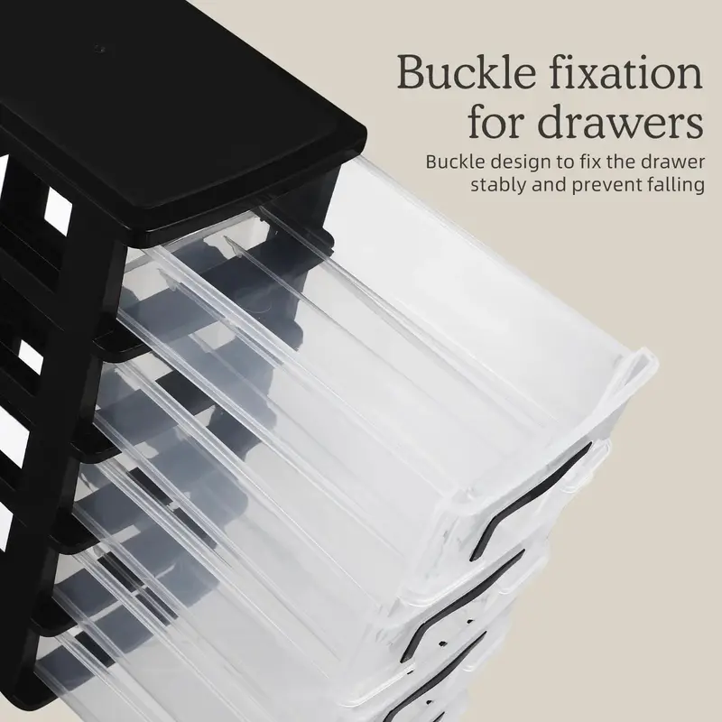 Versatile 5-Tier Plastic Storage Cabinet with Drawers - Waterproof, Dustproof Organizer for Home & Office - Black Transparent, Portable, Shelf, Trunks