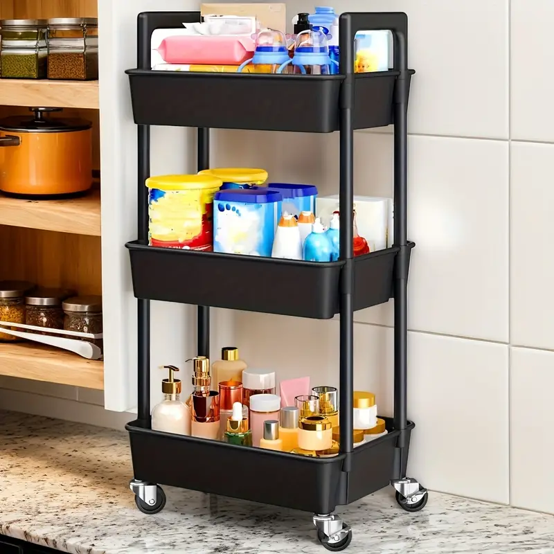 Multi-purpose 3-layer Mobile Storage Trolley, Available In Metal And New Plastic Materials: Storage Rack With Armrests, Mobile Storage Trolley, Mobile Kitchen Storage Rack Suitable For Kitchen, Living Room, Office