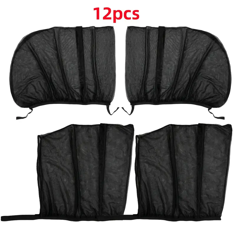12pcs Universal Car Sun Shade Front & Rear Side Window Screen Cover Visor Screen Shield Sun Mesh Blind UV Protector Sunshade Truck Breathable Screen Cover Sunshade