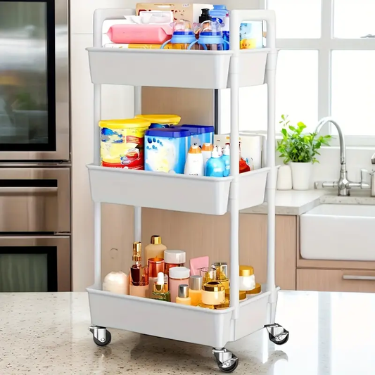 Multi-purpose 3-layer Mobile Storage Trolley, Available In Metal And New Plastic Materials: Storage Rack With Armrests, Mobile Storage Trolley, Mobile Kitchen Storage Rack Suitable For Kitchen, Living Room, Office