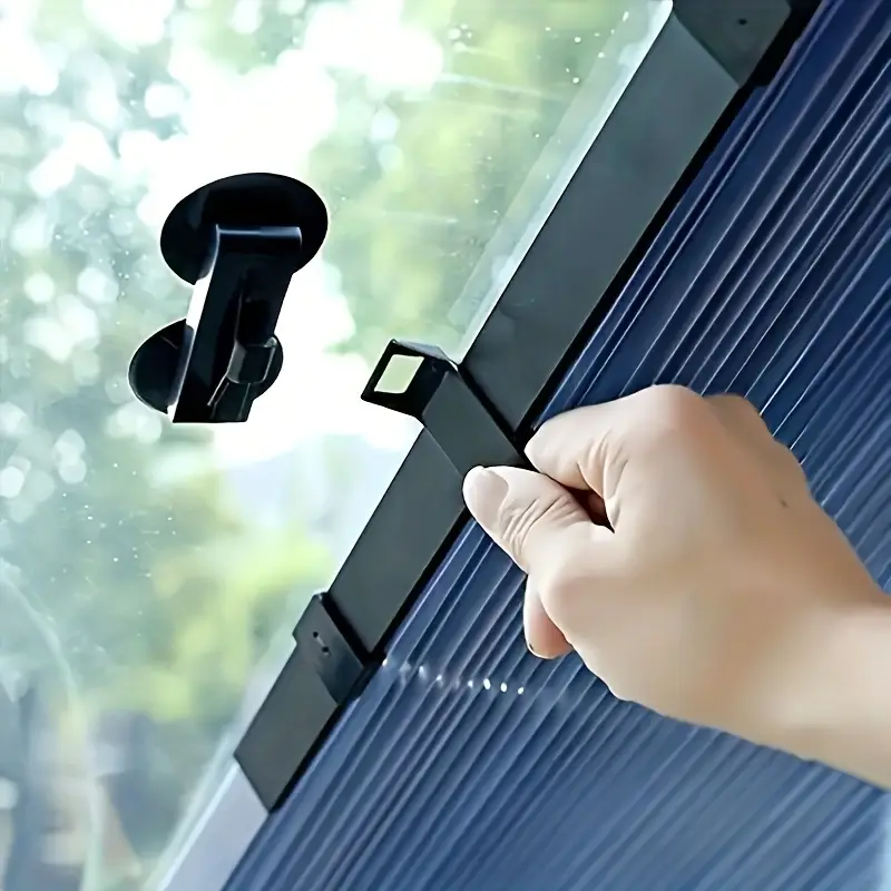 1pc Automatic Retractable Folding Sunshade - UV Resistant, Heat-Insulating, Aluminum Material, Easy Stick-On Installation, Blackout Curtain For Front Window, Car Sunshade Windshield Foldable