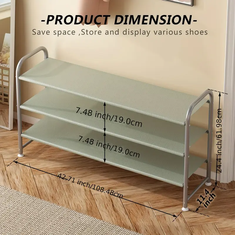 Shoe Rack 3 Tier Long Storage Organizer Wide Metal Shoe Shelf for Closet Entryway