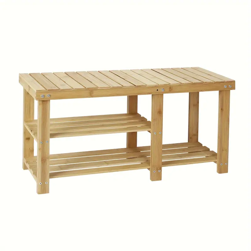 Shoe Rack Bench, 3-Tier Wood Shoe Bench With Boot Organizer, Free Standing Shoe Racks Bench, Storage Shoe Shelf For Entryway Hallway Bedroom, Balcony