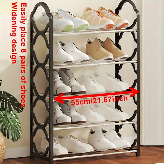 1pc Five Story Simple Vertical Shoe Rack, 8.6mm Metal Steel Pipe And Thickened Plastic Side Panel, Toiletries Storage Rack, Living Room, Bathroom, Bedroom, Lobby, Dormitory Scattered Item Storage Shoe Rack, Easy To Install, Portable