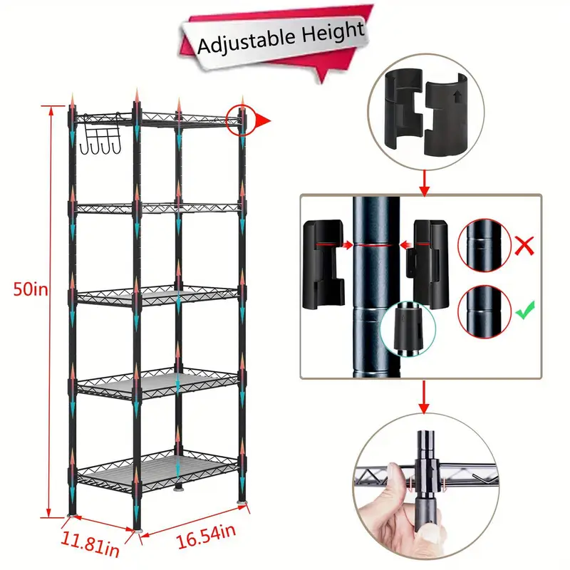 5-Tier Wire Shelving 5 Shelves Unit Metal Storage Rack Durable Organizer Perfect for Pantry Closet Kitchen Laundry Organization