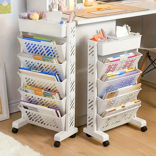 Office And Home Portable Simple Bookshelf Floor Standing Picture Book Rack Book Storage Rack Cart Desk Side Storage Rack, Suitable For Books, Tablets, Classroom, Office, And Home Document Storage