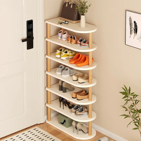 10-Tier Rattan Shoe Rack Organizer, Space-Saving Narrow Entryway Shelf, Easy Assembly, Floor Mount, Versatile for Various Room Types, No Electricity Needed