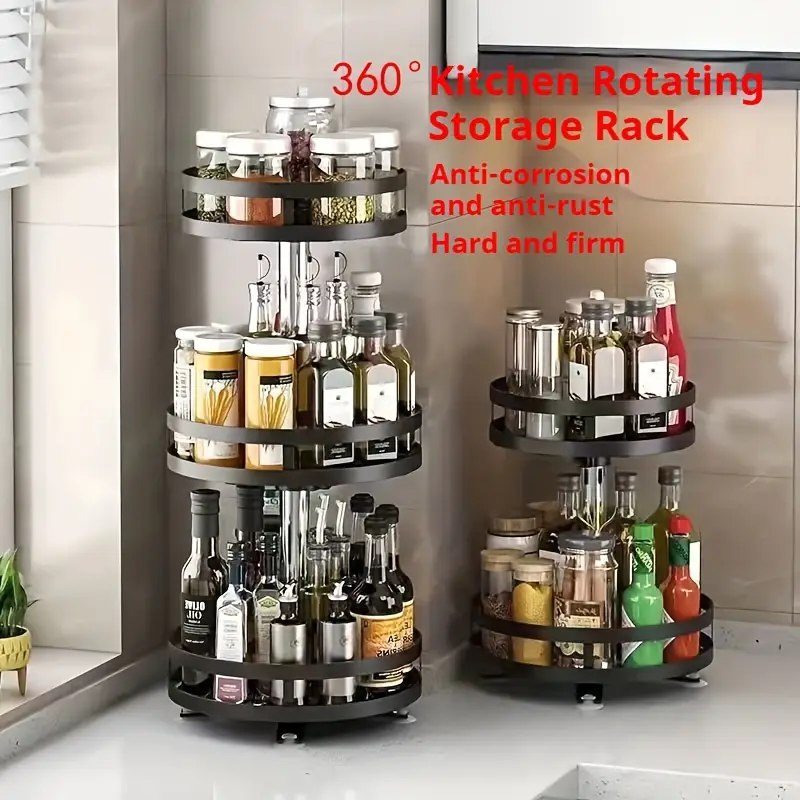 Rotatable 360 Degrees Kitchen Storage Rack Seasoning Storage Storage Rack Storage Box Oil Salt Sauce Vinegar Spice Jar Rack