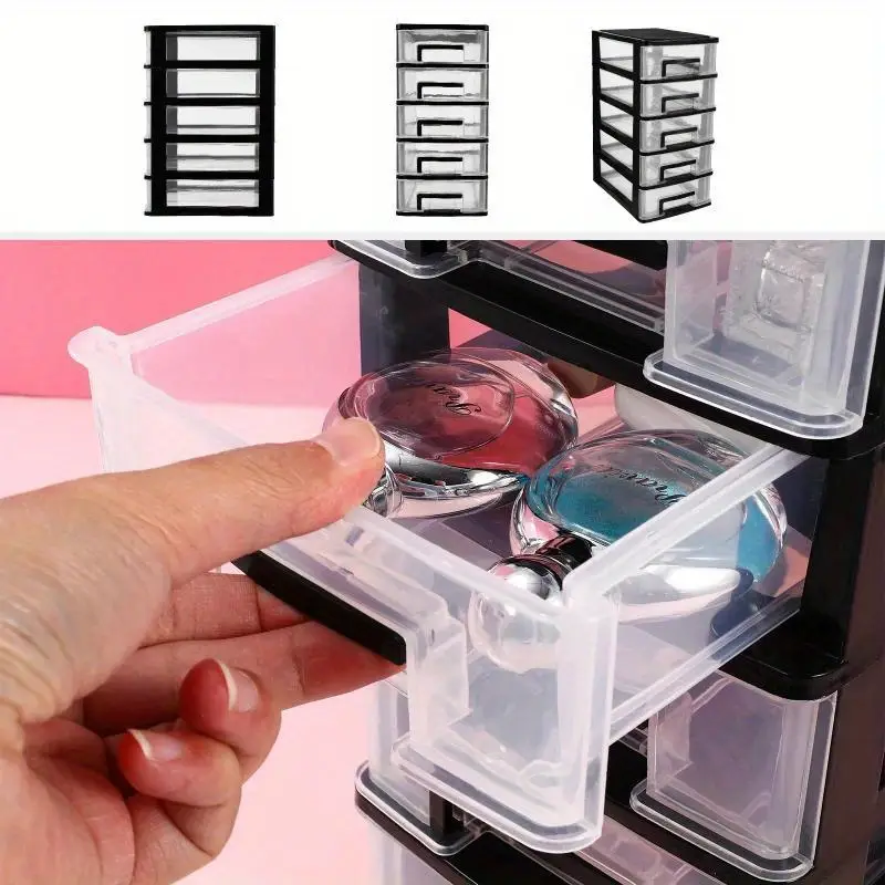 Versatile 5-Tier Plastic Storage Cabinet with Drawers - Waterproof, Dustproof Organizer for Home & Office - Black Transparent, Portable, Shelf, Trunks