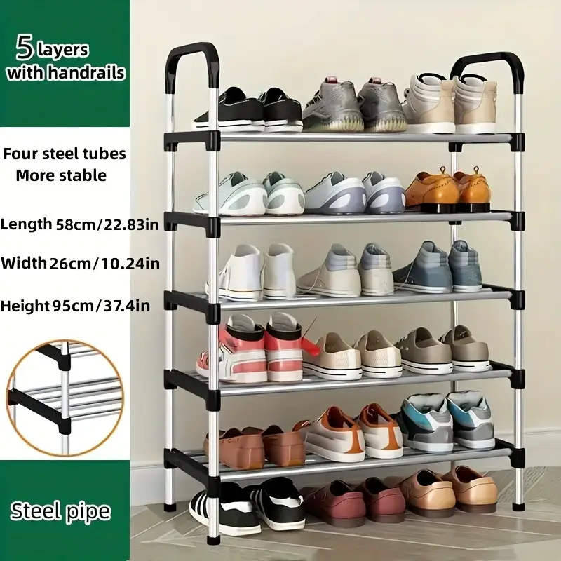 1pc Freestanding Galvanized Steel Pipe Shoe Rack - Multi-Layer, Space-Saving Design for Home & Office Entryway Storage, Easy Assembly, No Tools Required, Rental Property Storage | Spacesaving Rack | Durable Metal Rack, Shoe Storage Organizer