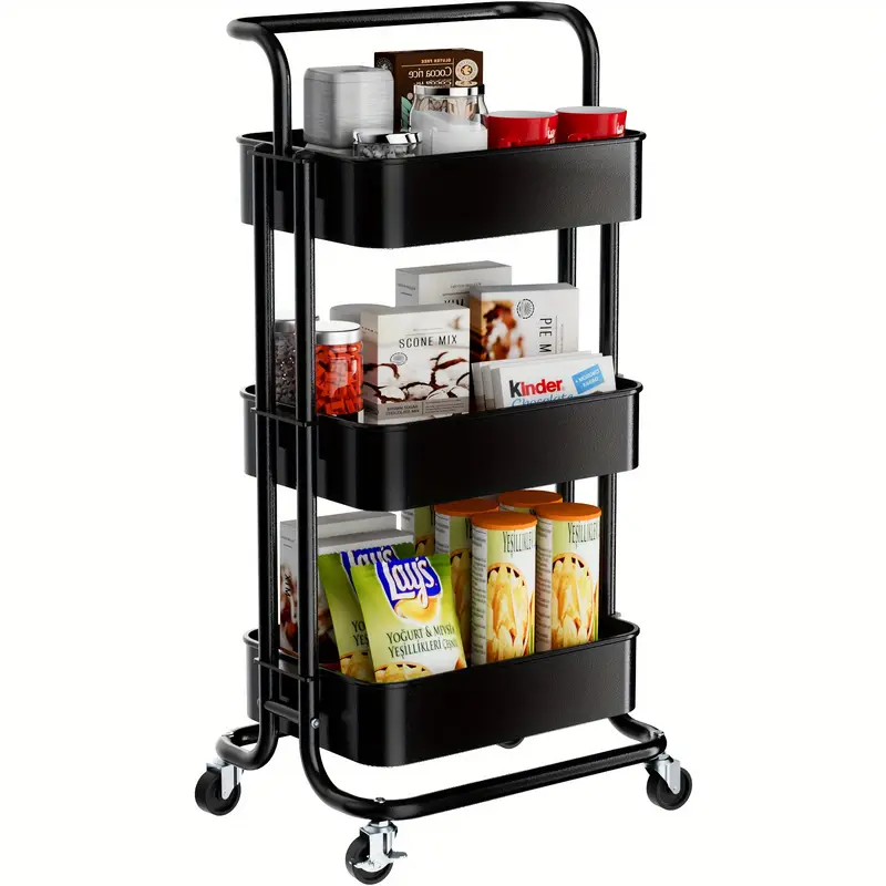 Multi-purpose 3-layer Mobile Storage Trolley, Available In Metal And New Plastic Materials: Storage Rack With Armrests, Mobile Storage Trolley, Mobile Kitchen Storage Rack Suitable For Kitchen, Living Room, Office