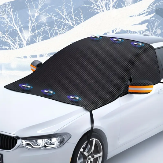 1pc Fit Car Half Cover - Black with Orange & Green Accents, Rainproof & Sun-Blocking, Heat-Insulating, Thick Polyester Front Sunshade - Ideal for All Seasons