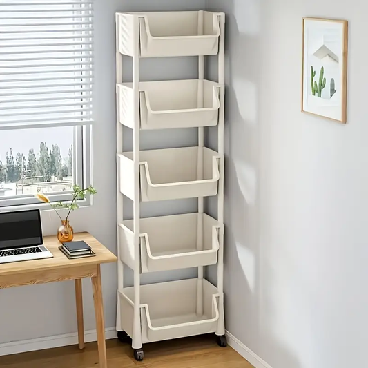 1pc/5 Layer  Storage Shelf, Non-Electric, Wheel-Based Mobile Shelf For Optimal Storage Racks In Living Room, Bedroom, Dormitory, Office, Garage Space, Utility Shelves