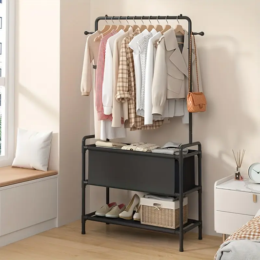 1pc Clothing Rack With Storage Bag, 3-in-1 Garment Rack, Non-woven Shelves For Shoes, Clothes Rack For Bedroom, Hallway, Entryway