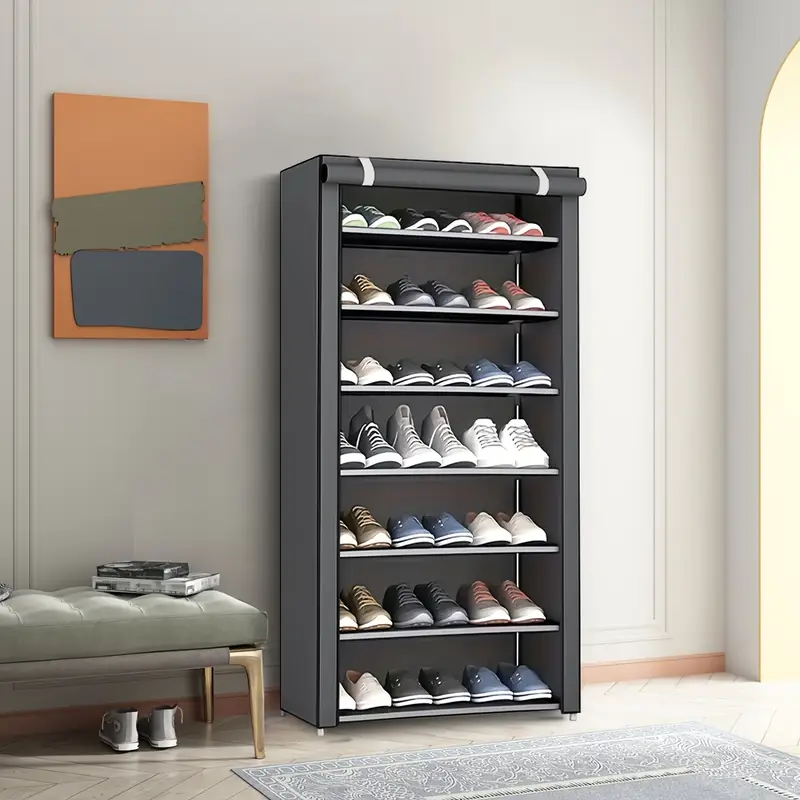 Versatile 6/8/10-Tier Shoe Organizer with Dustproof Cover - Easy Assembly, Portable Storage for 27-35 Pairs of Sneakers, High Heels & Boots - Ideal for Entryway