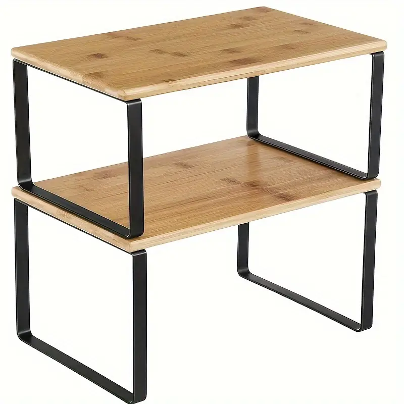2-Pack Stackable Cabinet Organizer - Expandable Kitchen Countertop Shelf, Spice Rack, Storage for Dining & Indoor Use, Solid Wood & Metal Construction