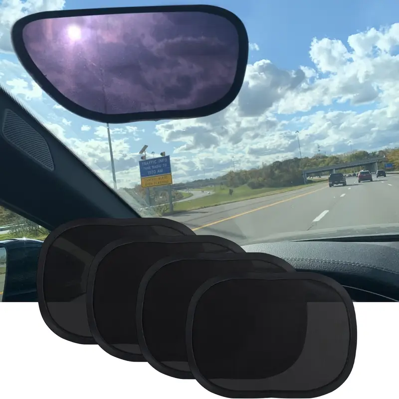 2/4pcs Miniature Static Cling Car Window Shades, Removable Oval Nylon Mesh Sun Glare Blockers for Side & Driver Windows, Black Frame, Easy Install & Remove, Reduces Eye Strain & Enhances Driving Comfort, Driving Comfort Enhancement | Suction Cup Attachmen