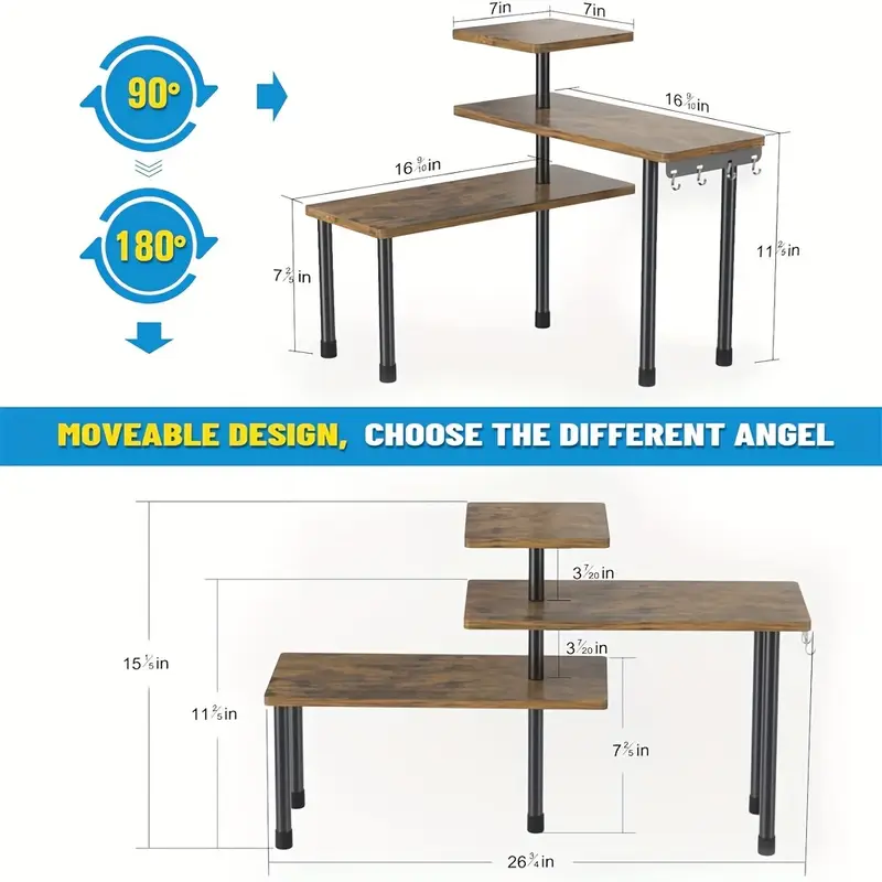 1pc Triple Wooden Shelf - Countertop Storage Shelf, Removable Corner Storage Shelf for Kitchen, Bathroom, Spice Rack, Coffee Area, Above the Sink, Dresser Make the most of your space