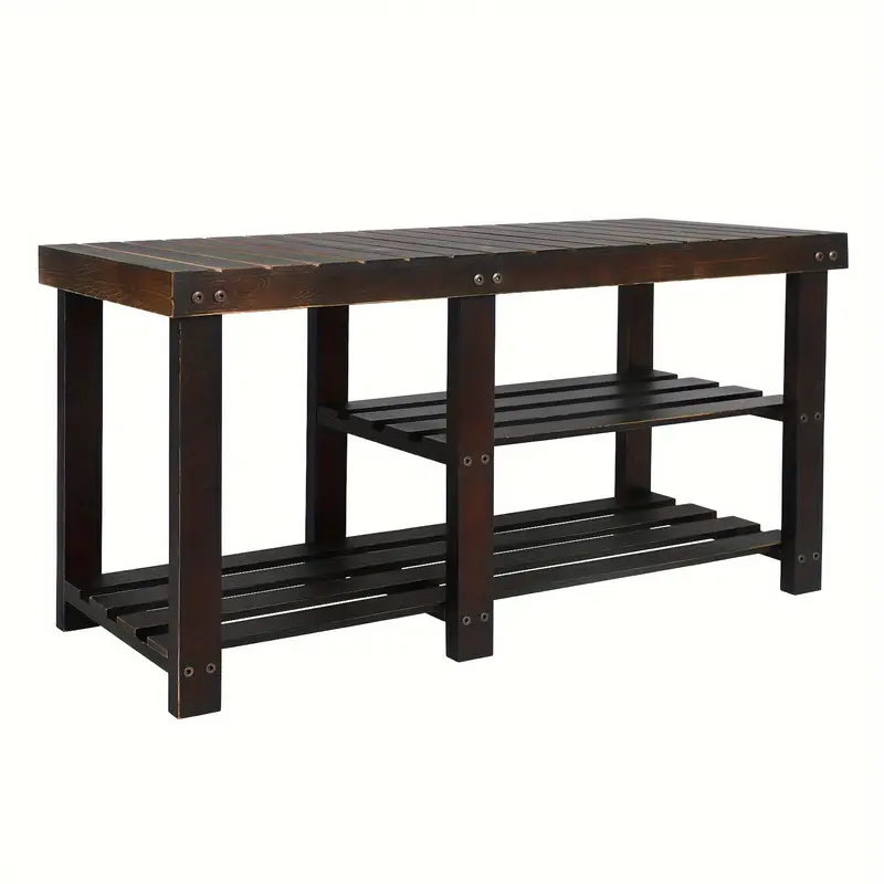 Shoe Rack Bench, 3-Tier Wood Shoe Bench With Boot Organizer, Free Standing Shoe Racks Bench, Storage Shoe Shelf For Entryway Hallway Bedroom, Balcony