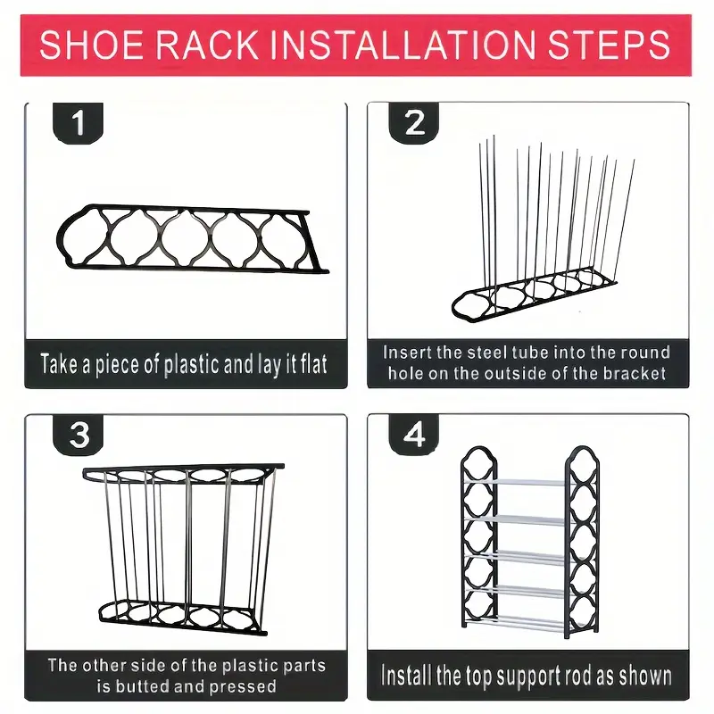 1pc Five Story Simple Vertical Shoe Rack, 8.6mm Metal Steel Pipe And Thickened Plastic Side Panel, Toiletries Storage Rack, Living Room, Bathroom, Bedroom, Lobby, Dormitory Scattered Item Storage Shoe Rack, Easy To Install, Portable