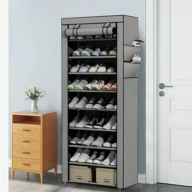 Versatile 6/8/10-Tier Shoe Organizer with Dustproof Cover - Easy Assembly, Portable Storage for 27-35 Pairs of Sneakers, High Heels & Boots - Ideal for Entryway