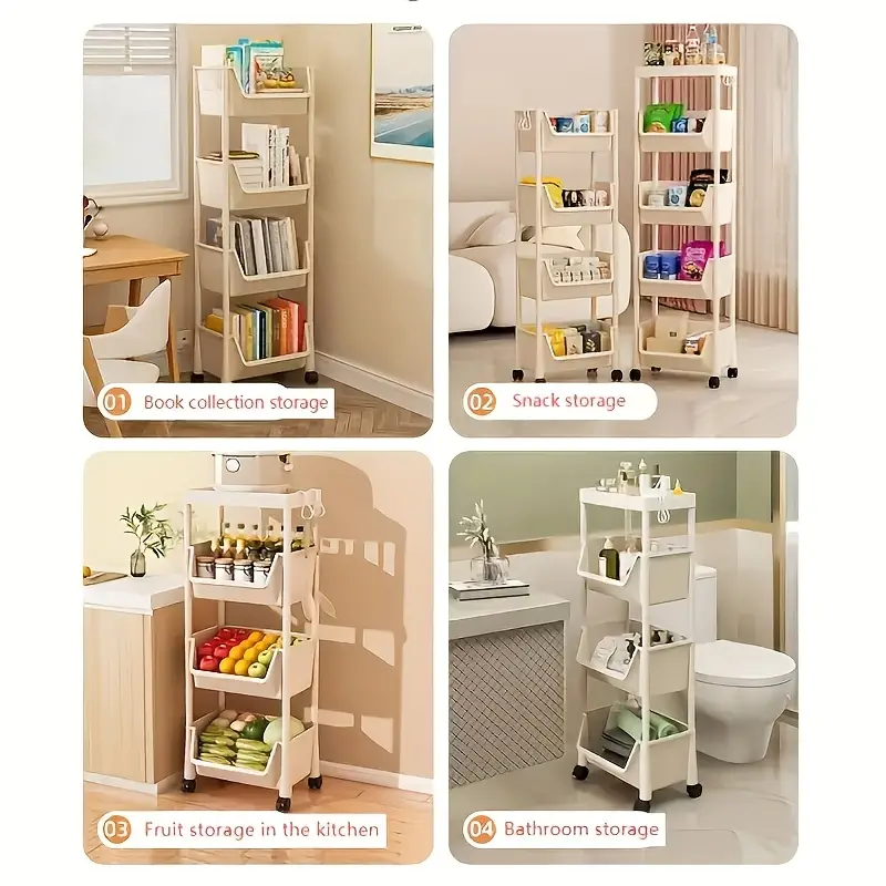 1pc/5 Layer  Storage Shelf, Non-Electric, Wheel-Based Mobile Shelf For Optimal Storage Racks In Living Room, Bedroom, Dormitory, Office, Garage Space, Utility Shelves