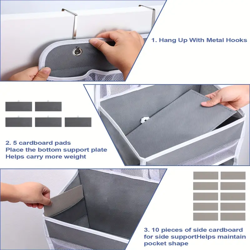 6-Shelf Over-the-Door Organizer with 8 Large Pockets – Anti-Tilt Hanging Storage for Pantry, Nursery, Bathroom, Bedroom, Kitchen, Dorm & Camper – Gray Polyester Multi-Room Organizer, Kitchen Organizers And Storage