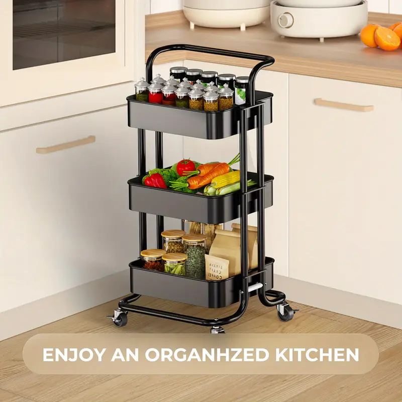 Multi-purpose 3-layer Mobile Storage Trolley, Available In Metal And New Plastic Materials: Storage Rack With Armrests, Mobile Storage Trolley, Mobile Kitchen Storage Rack Suitable For Kitchen, Living Room, Office