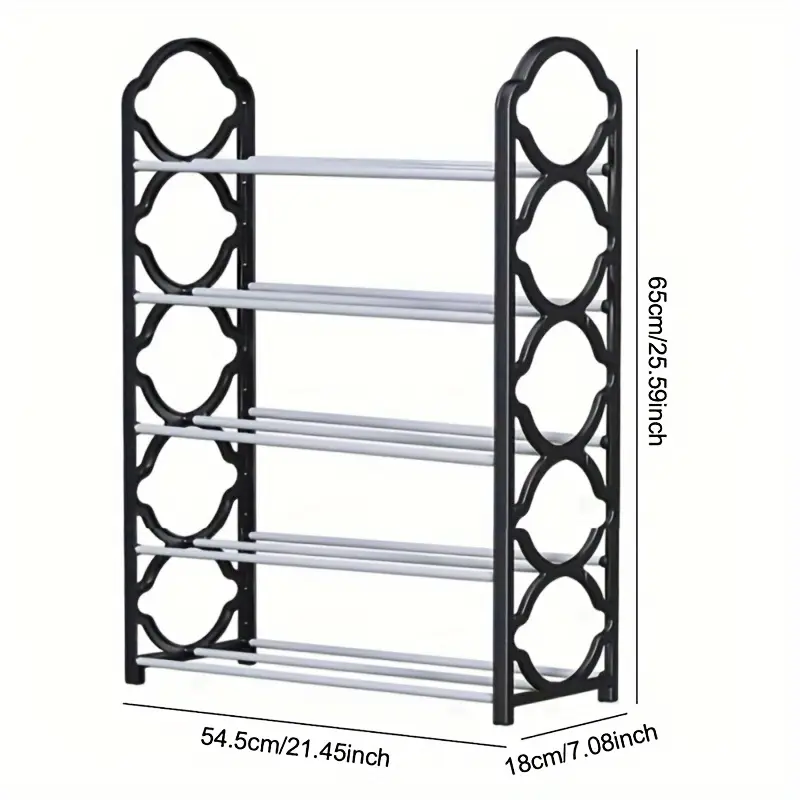 1pc Five Story Simple Vertical Shoe Rack, 8.6mm Metal Steel Pipe And Thickened Plastic Side Panel, Toiletries Storage Rack, Living Room, Bathroom, Bedroom, Lobby, Dormitory Scattered Item Storage Shoe Rack, Easy To Install, Portable
