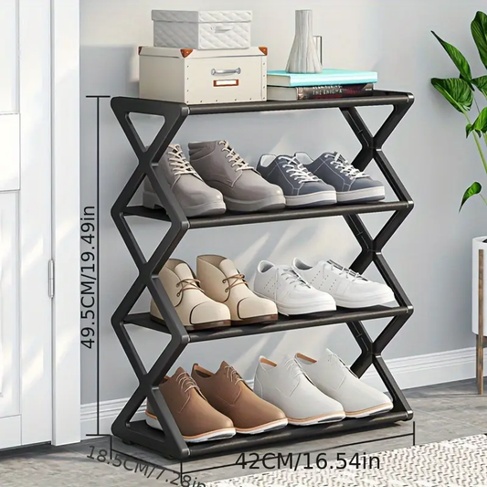 4-Tier Minimalist Metal Shoe Rack – Space-Saving Sneaker Organizer, Easy Assembly, Durable Design for Entryway, Bedroom & Dorm | Modern Home Decor | Black Metal Shoe Shelf with X-Shaped Frame, Bedroom Shoe Storage | Minimalist Shoe Rack | Durable Metal