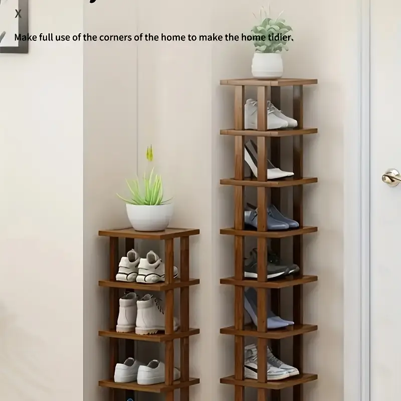 Vertical Bamboo Shoe Rack - A High And Narrow Shoe Rack Manager Suitable For Small Spaces, Used For Bamboo Shoe Racks At Entrances, Wardrobes, Corners, And Doorways