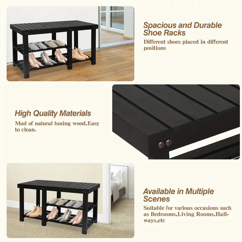 Shoe Rack Bench, 3-Tier Wood Shoe Bench With Boot Organizer, Free Standing Shoe Racks Bench, Storage Shoe Shelf For Entryway Hallway Bedroom, Balcony