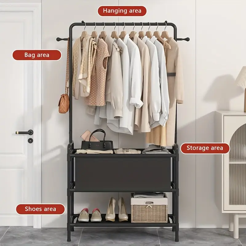 1pc Clothing Rack With Storage Bag, 3-in-1 Garment Rack, Non-woven Shelves For Shoes, Clothes Rack For Bedroom, Hallway, Entryway