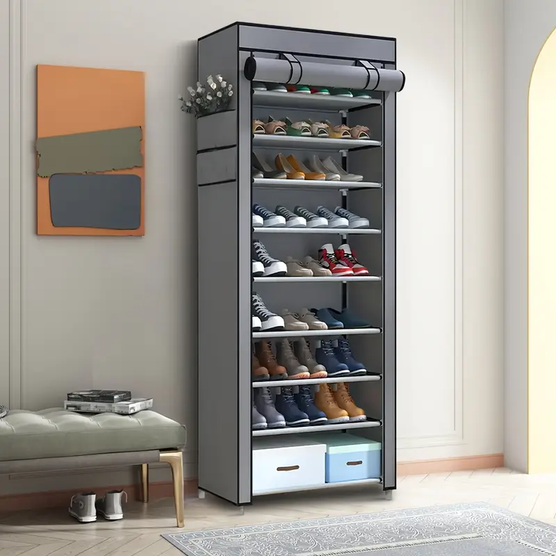Versatile 6/8/10-Tier Shoe Organizer with Dustproof Cover - Easy Assembly, Portable Storage for 27-35 Pairs of Sneakers, High Heels & Boots - Ideal for Entryway